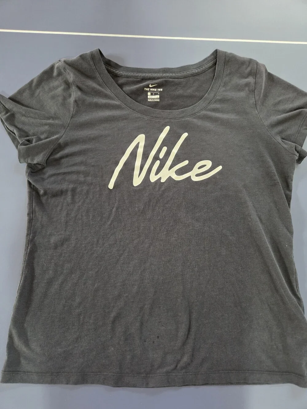 Nike Women's Large Dark Grey Tee with White Script Logo
